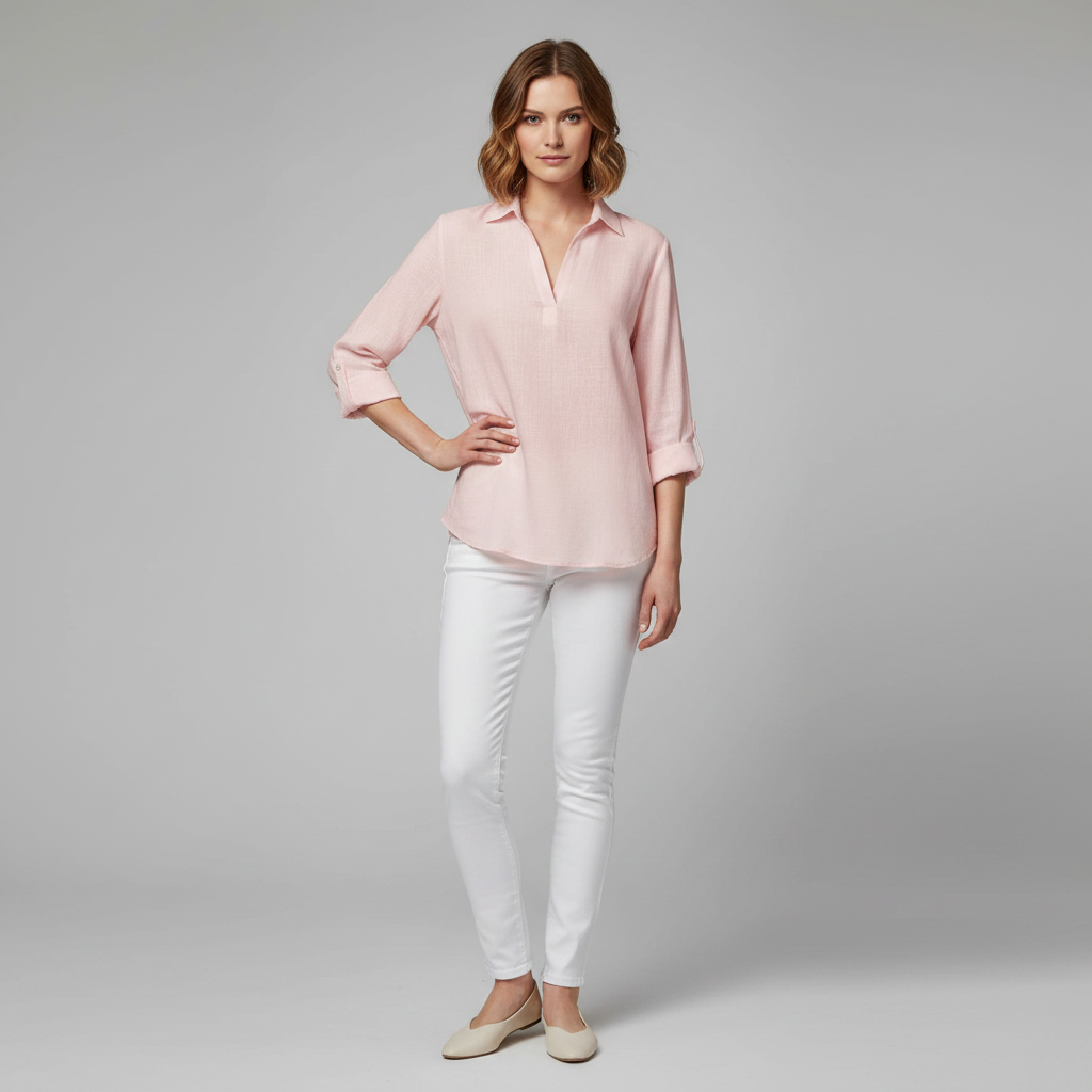 Bequeme Bluse | Damen Baumwoll-Leinen-Mischung