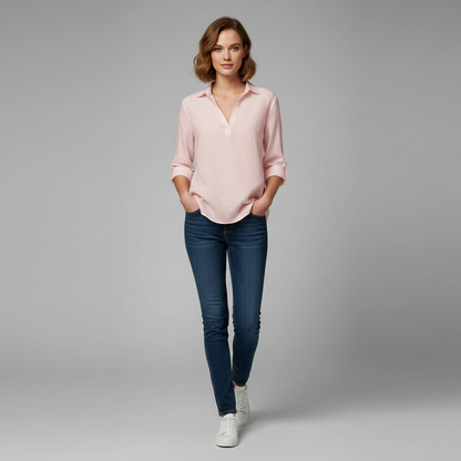 Bequeme Bluse | Damen Baumwoll-Leinen-Mischung