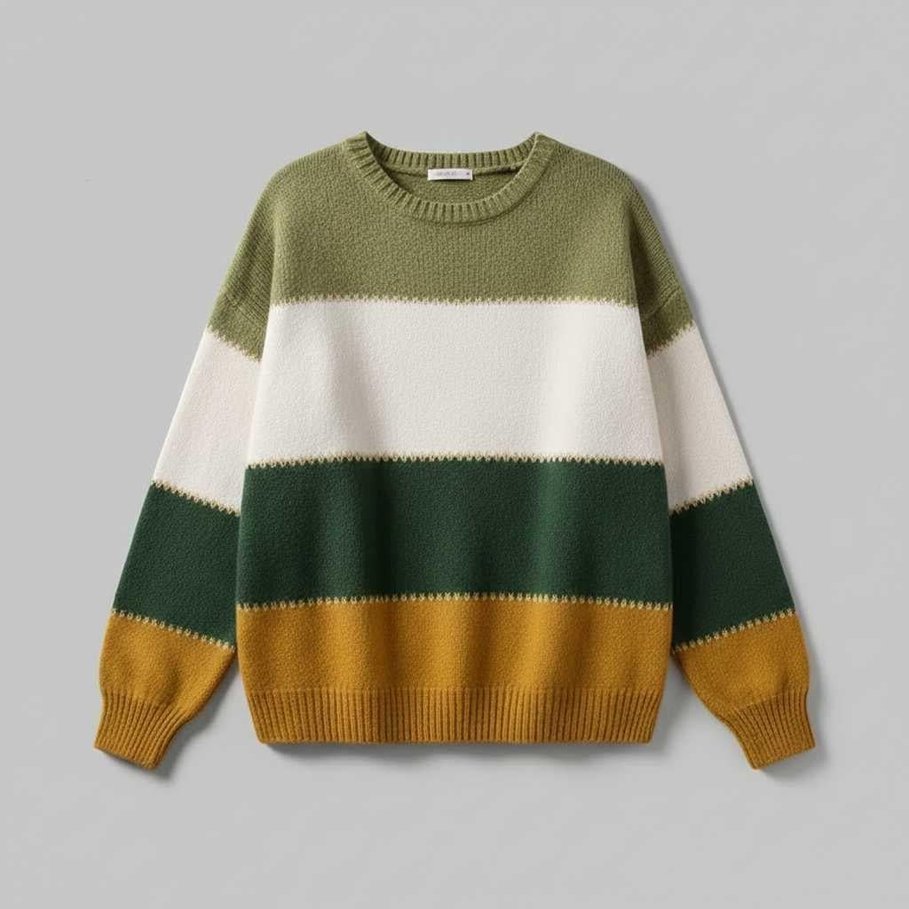 Gestreifter Damenpullover Grün | Bequemer Sweatshirt