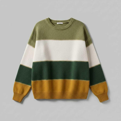 Gestreifter Damenpullover Grün | Bequemer Sweatshirt