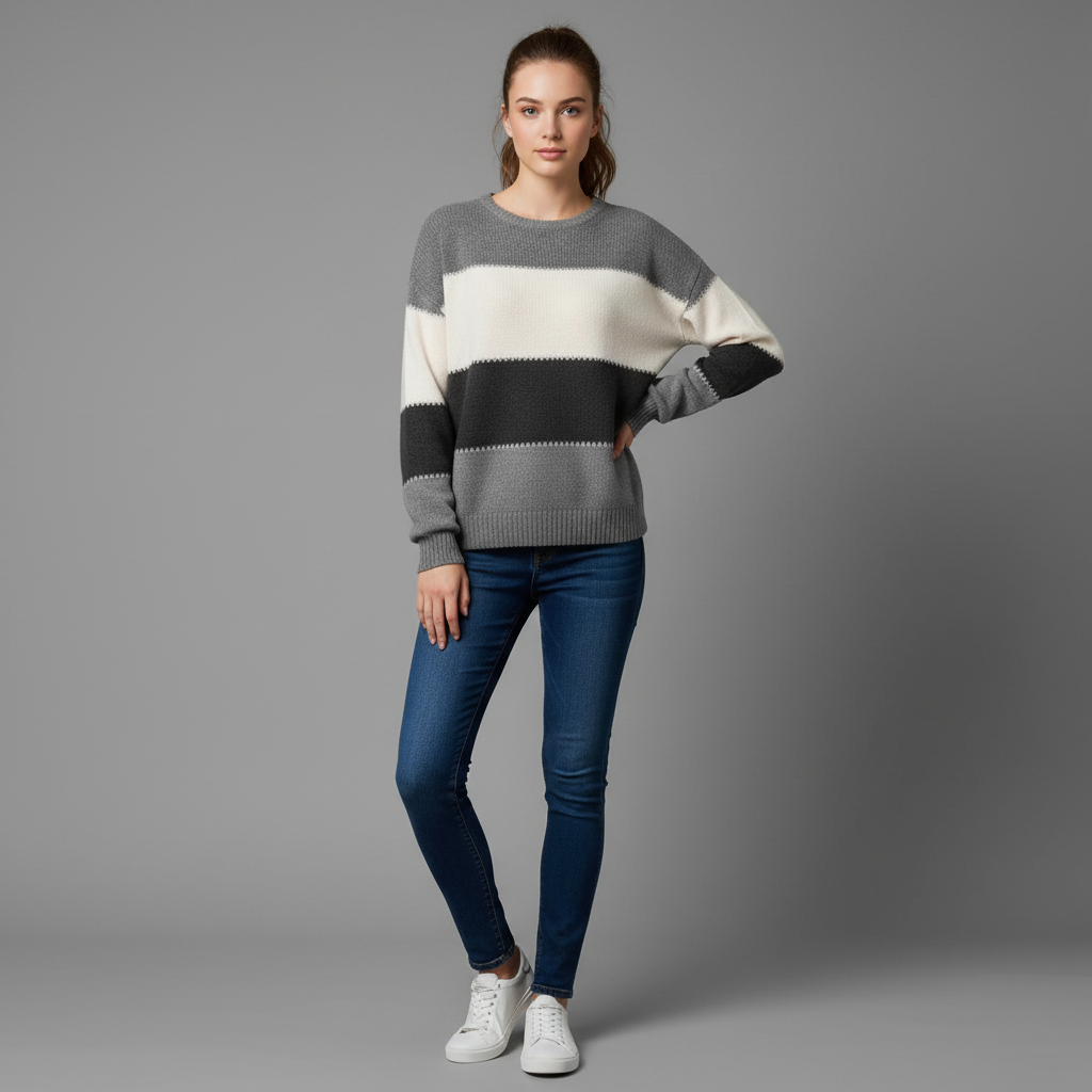Gestreifter Damenpullover Grün | Bequemer Sweatshirt
