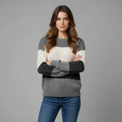 Gestreifter Damenpullover Grün | Bequemer Sweatshirt