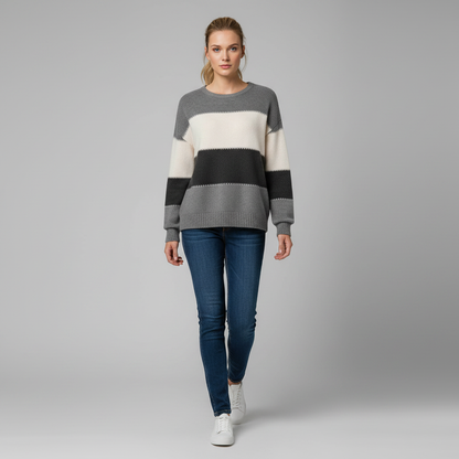 Gestreifter Damenpullover Grün | Bequemer Sweatshirt