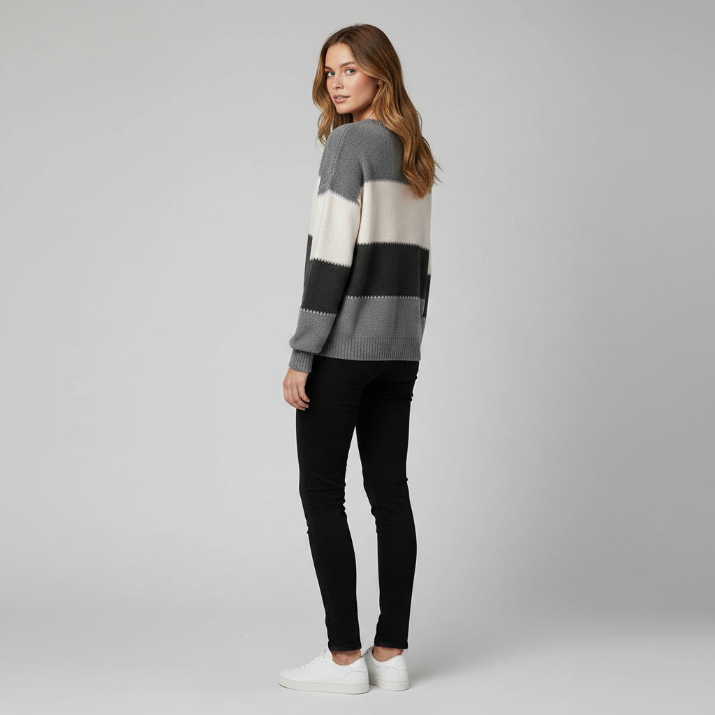 Gestreifter Damenpullover Grün | Bequemer Sweatshirt
