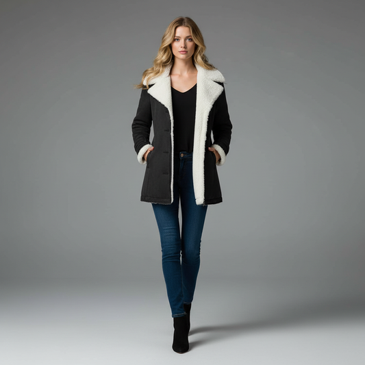 Lange Jeansjacke | Warme Damenjacke für den Winter